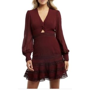 Bardot burgundy flare dress
